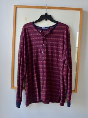 Vintage 1990s Ralph Lauren Southwest Patterned Long Sleeve Henley Size L